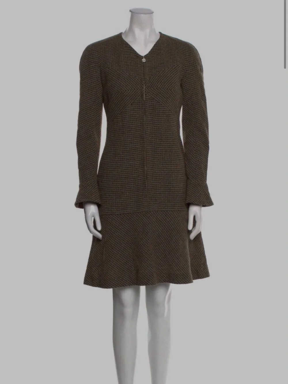 CHANEL Olive Brown Textured Knit Midi Dress